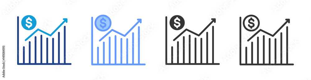 Poster market growth icon set multiple style collection