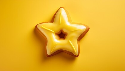 Star Shaped Banana Donut with Glaze Toping on Light Yellow Background Isolated