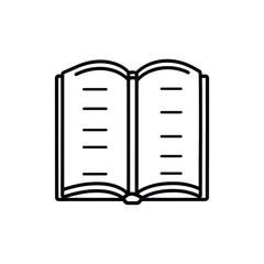 Open Book Outline with Lines Isolated on White Background, Minimalist Style