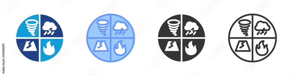 Poster disaster icon set multiple style collection