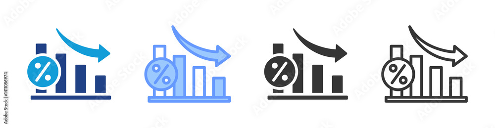 Poster Reduction icon set multiple style collection