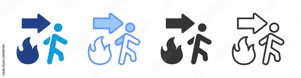 Poster evacuation icon set multiple style collection