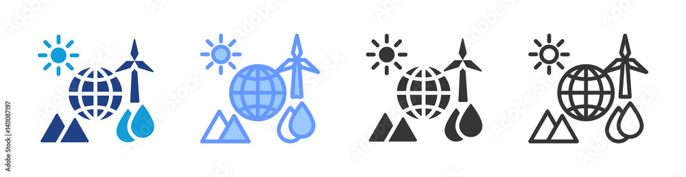 Poster natural resources icon set multiple style collection