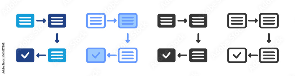 Poster planning process icon set multiple style collection