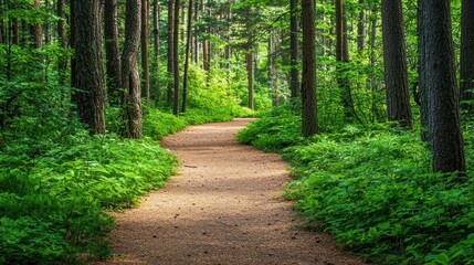 Fototapeta premium Serene Forest Path: A Tranquil Walk Through Lush Greenery