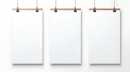 Three Empty White Posters Hanging on Wall