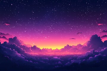 Naklejka premium Dreamy Sky Transformation. Stars and Clouds in a Twilight Sunset Digital Art