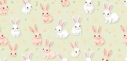 Adorable bunnies in pastel colors create a charming seamless vector pattern ideal for spring designs, delicate, pattern