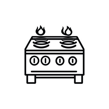 recommend clip art: Outline Icon of Kitchen Gas Stove with Flames on Transparent Background