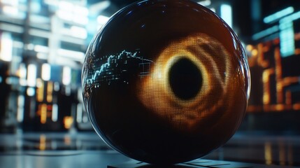 Futuristic Sphere: Data Vortex in Urban Nightscape