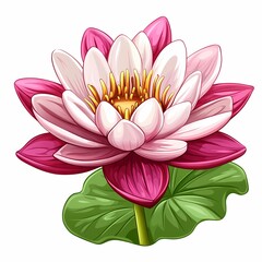 Exotic Pink Lotus Flower Illustration. Vibrant Botanical Beauty in a Tropical Paradise