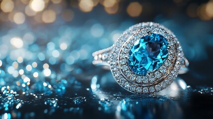 Fototapeta premium Stunning Blue Topaz Ring: A Jewel of Exquisite Craftsmanship