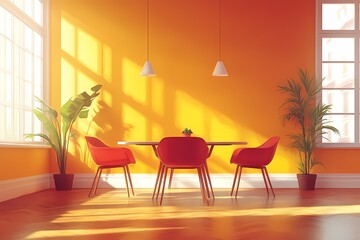 Fototapeta premium Modern Minimalist Living Room Design with Orange Walls and Natural Light