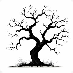 Tree Branch Silhouette. Black and White Leafless Illustration for Decorative Nature Design