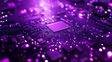 Obraz premium Circuit Board Close-up Glowing with Purple Lights