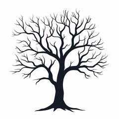 Obraz premium Black Vector Illustration of Bare Winter Tree Silhouette with Minimalistic Branches: Nature Artwork Design for Seasonal Environmental Decor and Traditional Forestscape