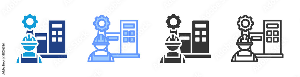 Poster company management icon set multiple style collection