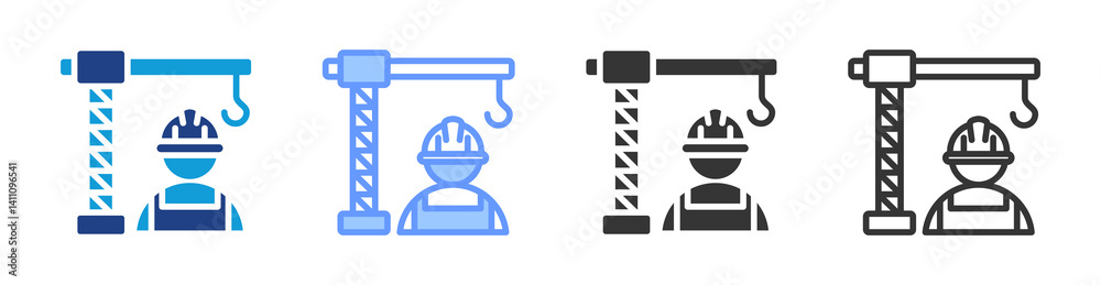 Poster construction worker icon set multiple style collection