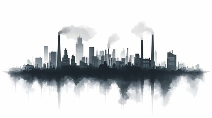 Cityscape Silhouette. Industrial Smoke, Urban Pollution & Factory Skylines in Modern Digital Art