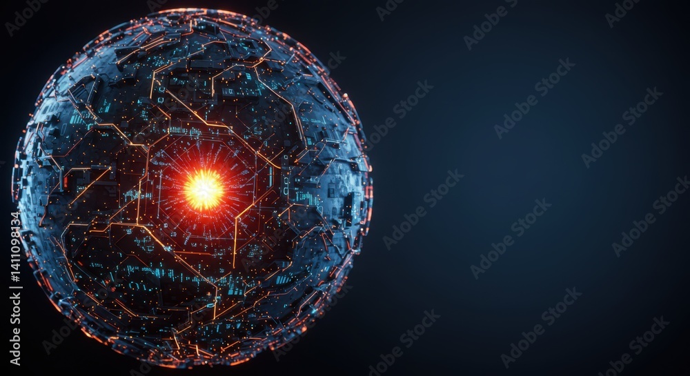 Aufkleber futuristic glowing sphere with intricate circuitry and energy core