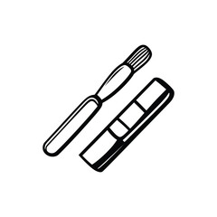 Paint Brush and Palette with Four Squares in Black Outline on Transparent