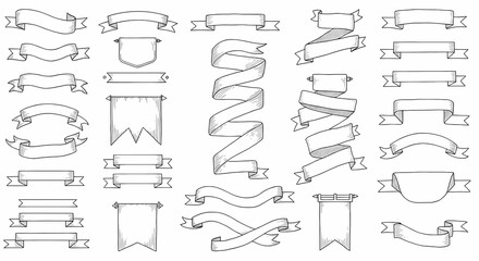 Ribbons and Banners Line Set – Elegant Decorative Ribbon and Banner Outlines for Design, Scrapbooking, Invitations, and Crafts