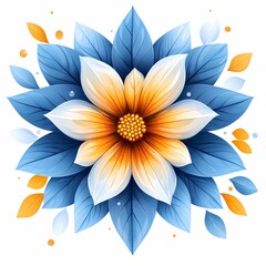 Obraz premium Vibrant Spring Blossom. Artistic Blue and Yellow Flower Illustration with Leaves for Fresh Floristry Design