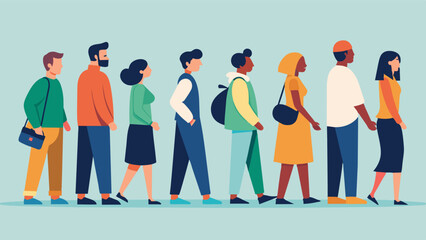Despite the long wait there is a sense of community and camaraderie a those in the line as they support each other through their shared struggle.. Vector illustration