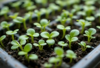 Vibrant Green Seedlings in a Seed Tray: A Close-Up Study