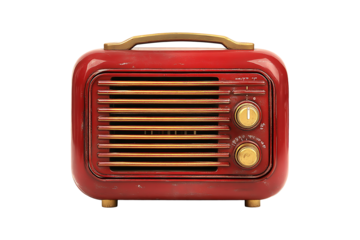 Red vintage retro radio receiver isolated on transparent background
