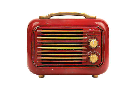 Red vintage retro radio receiver isolated on transparent background
