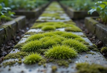 Moss-Covered Pathway: A Serene Garden Scene