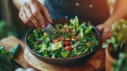 Preparing a Fresh Salad with Colorful Ingredients