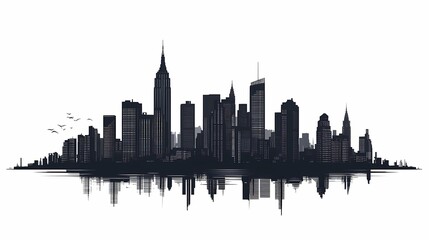 Obraz premium Black and White City Skyline Silhouette Featuring Iconic Skyscrapers and Urban Landscape in Metropolitan Night Scene. A Modern Architectural and Artistic Urban Art Photography Insight