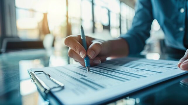 A person conducting a self-assessment using a performance checklist to evaluate personal contributions to business objectives.