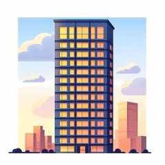 Modern Skyscraper Cityscape. Minimalistic Architectural Design at Sunset in Vibrant Urban Landscape