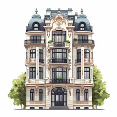 Elegant Vintage Residential Architecture. Ornate Urban Facade with Classical Design and Sophisticated Aesthetic