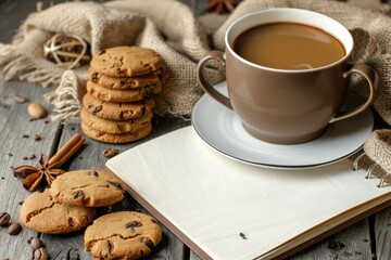 Vibrant Picture of Notebook Near Coffee and Cookies