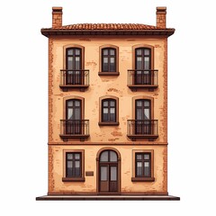 Obraz premium Elegant Modern Multistory Apartment Building Illustrations with Classic Facade and Colorful Art Design