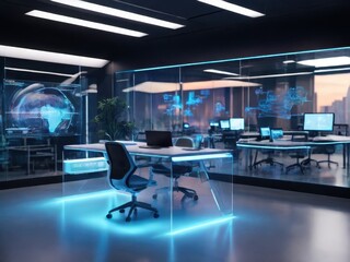 Obraz premium An empty futuristic office interior with