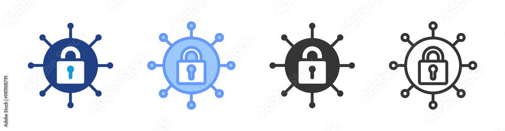 Aufkleber network security icon set multiple style collection
