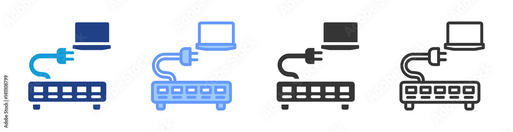Aufkleber network switch icon set multiple style collection