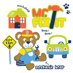 Cartoon bear mechanic with 