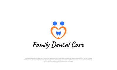 logomark, pictogram logo for family dental care. combination love heart shape, teeth, and parents.