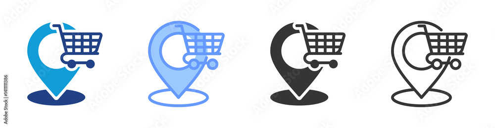 Poster shopping destination icon set multiple style collection