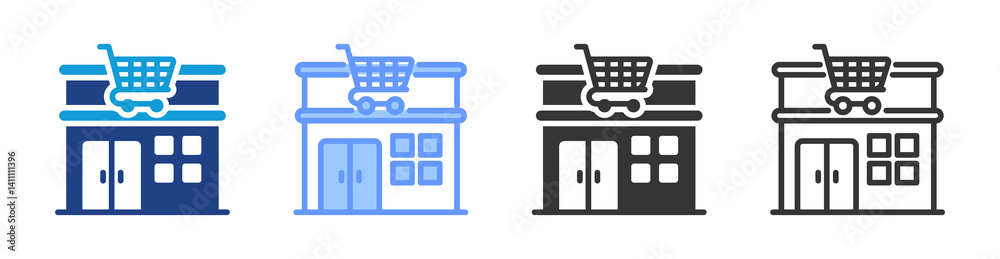 Poster Shopping Center icon set multiple style collection