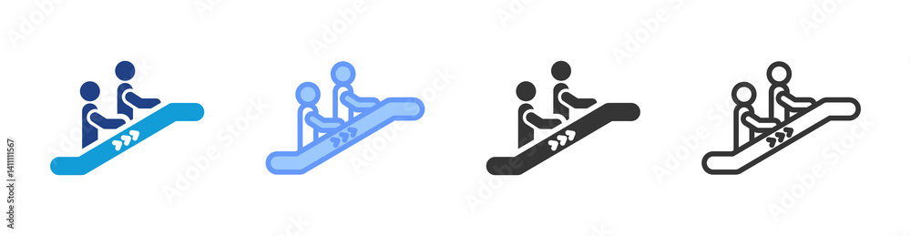 Poster escalator icon set multiple style collection