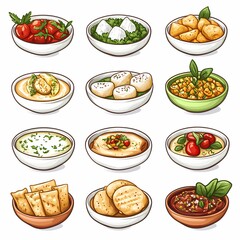 Indian Cuisine. Colorful Vegetarian Salads and Spicy Soups with Fresh Herbs and Organic Ingredients