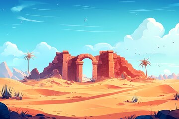 Tropical Desert Ruins Landscape. Vibrant Culture and Serene Wilderness Adventure