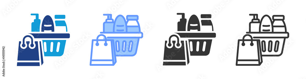 Poster consumer goods icon set multiple style collection